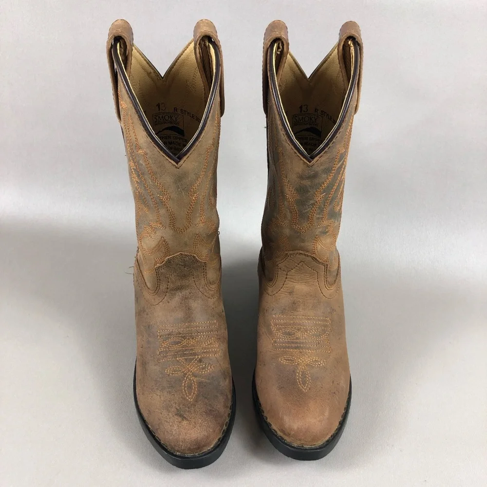 Kids Brown Western Pull-On Boots